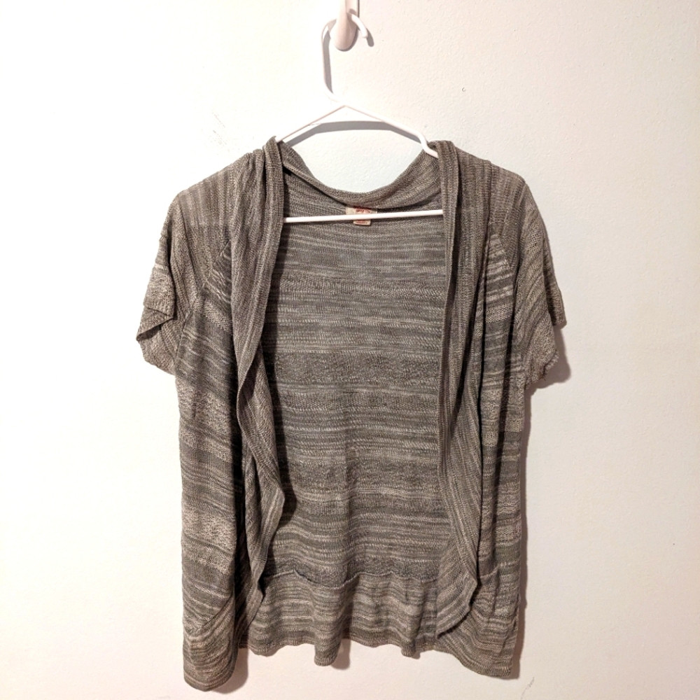 Mossimo Supply Co. Gray Short Sleeve Open Front Knit Cardigan Size L
